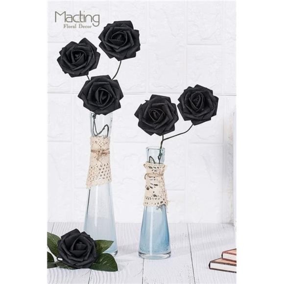Black Roses Artificial Flowers, 30pcs Real Touch Fake Foam Roses for DIY Bouquet - Picture 4 of 6